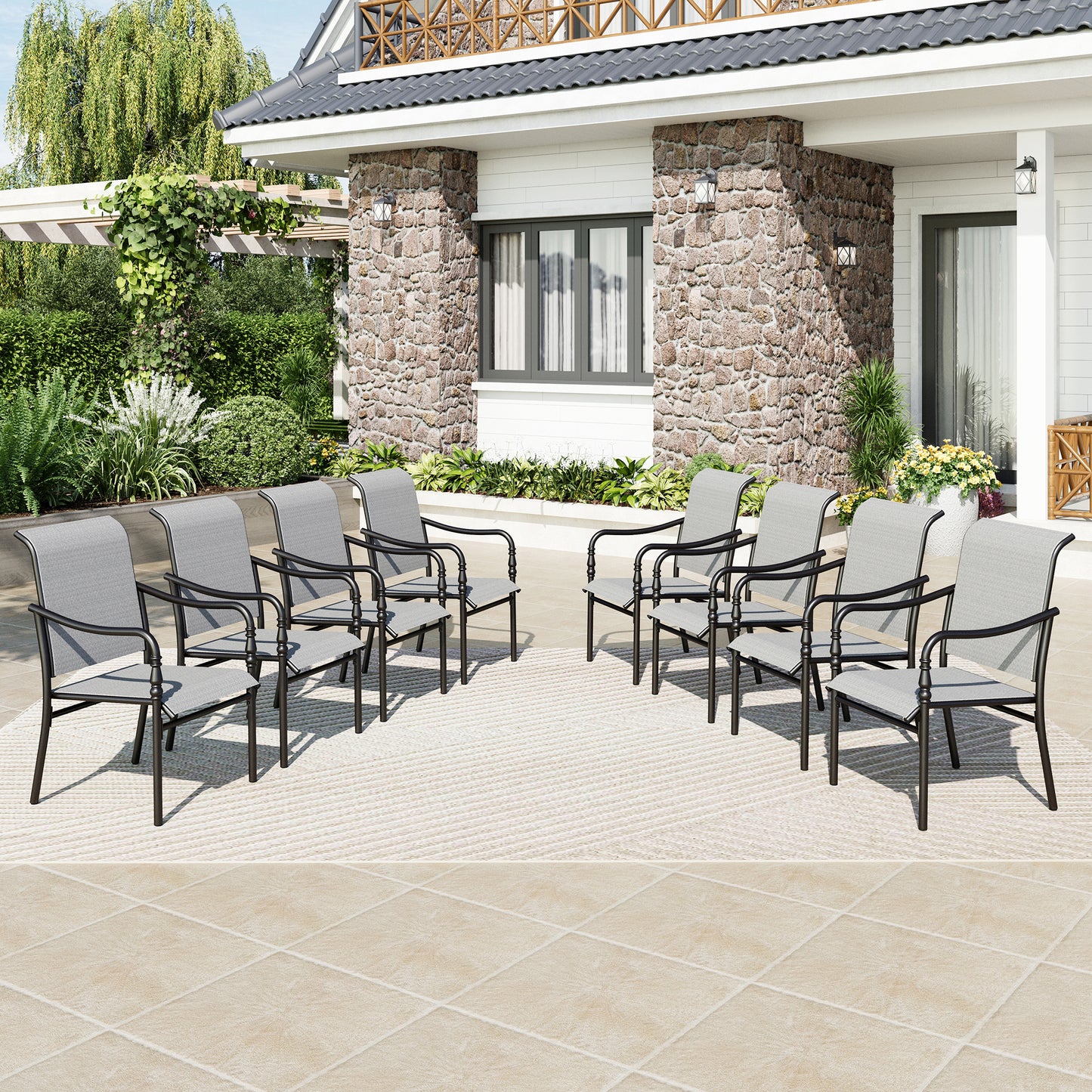 Captiva Designs Outdoor Dining Gray Sling Chairs with Gourd Head Armrests