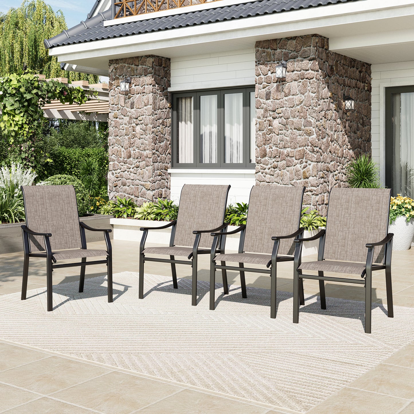 Captiva Designs Outdoor Patio Dining Texliene Armrest Chairs with Steel Frame