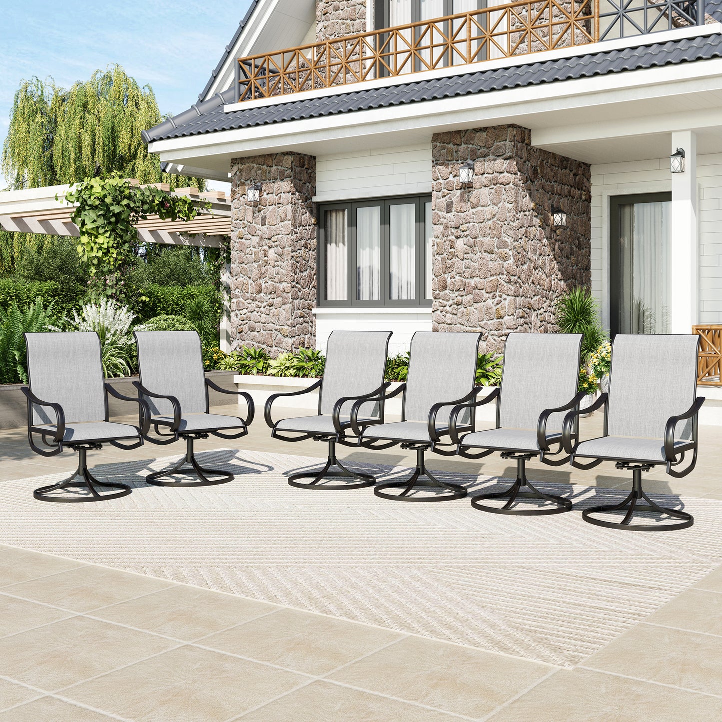 Captiva Designs Outdoor Dining Breathable Quick-dry Sling Steel Chairs with 360 Degree Swivel