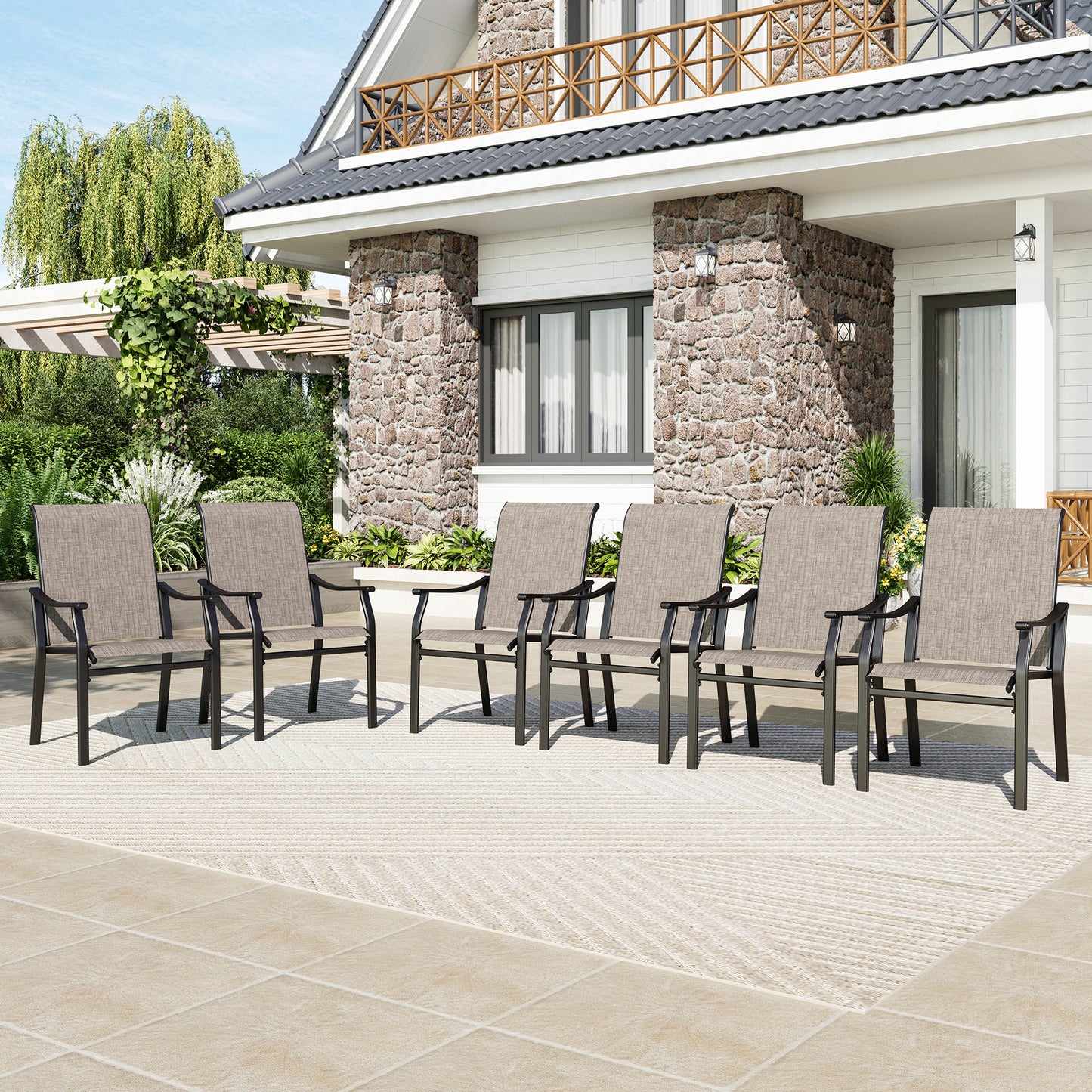 Captiva Designs Outdoor Patio Dining Texliene Armrest Chairs with Steel Frame