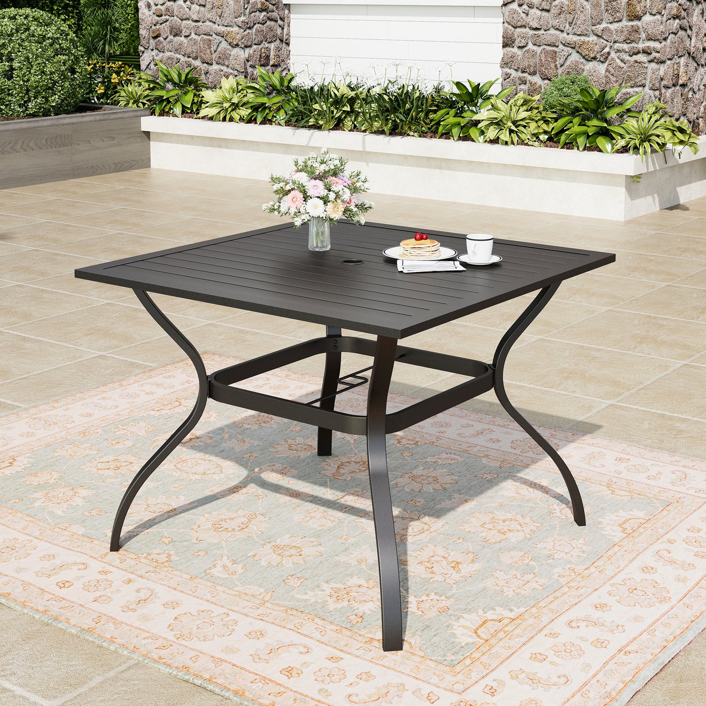 Captiva Designs 5pc Patio Dining Table with  X-Shaped Legs & Woven Pull Cord Back with Seat Cushion