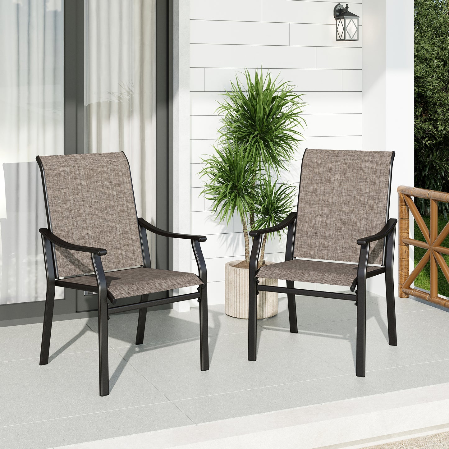 Captiva Designs Outdoor Patio Dining Texliene Armrest Chairs with Steel Frame