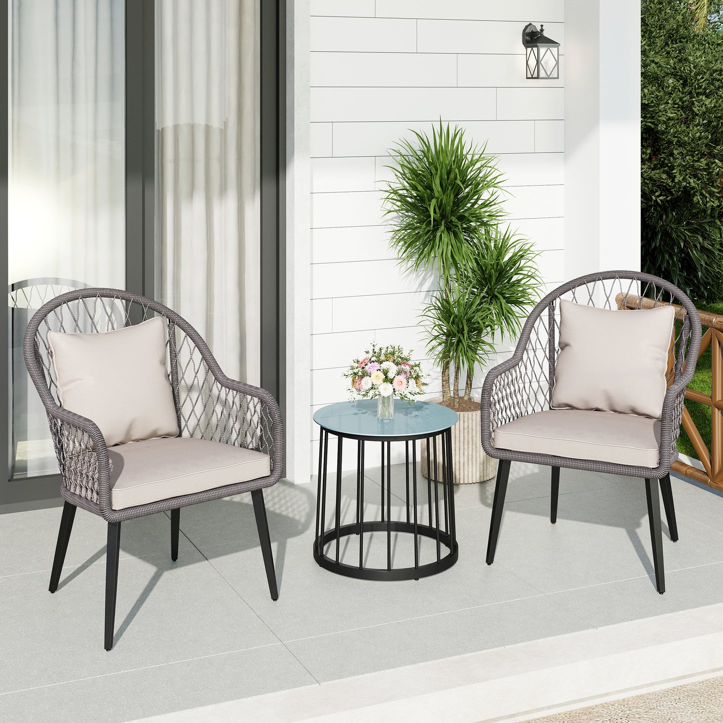 Captiva Designs 3pc Small Space Outdoor Furniture Dining Bistro Set with Steel Table & All-weather Woven Chairs