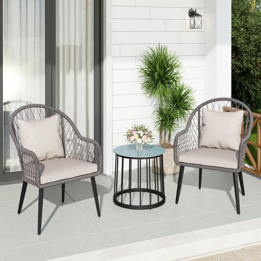 Captiva Designs 3pc Small Space Outdoor Furniture Conversation Bistro Set with Steel Table & All-weather Woven Chairs