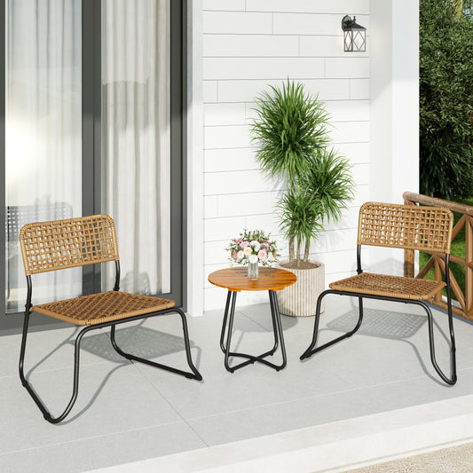 Captiva Designs 3pc Small Space Outdoor Furniture Dining Bistro Set with Steel Table & All-weather Woven Chairs