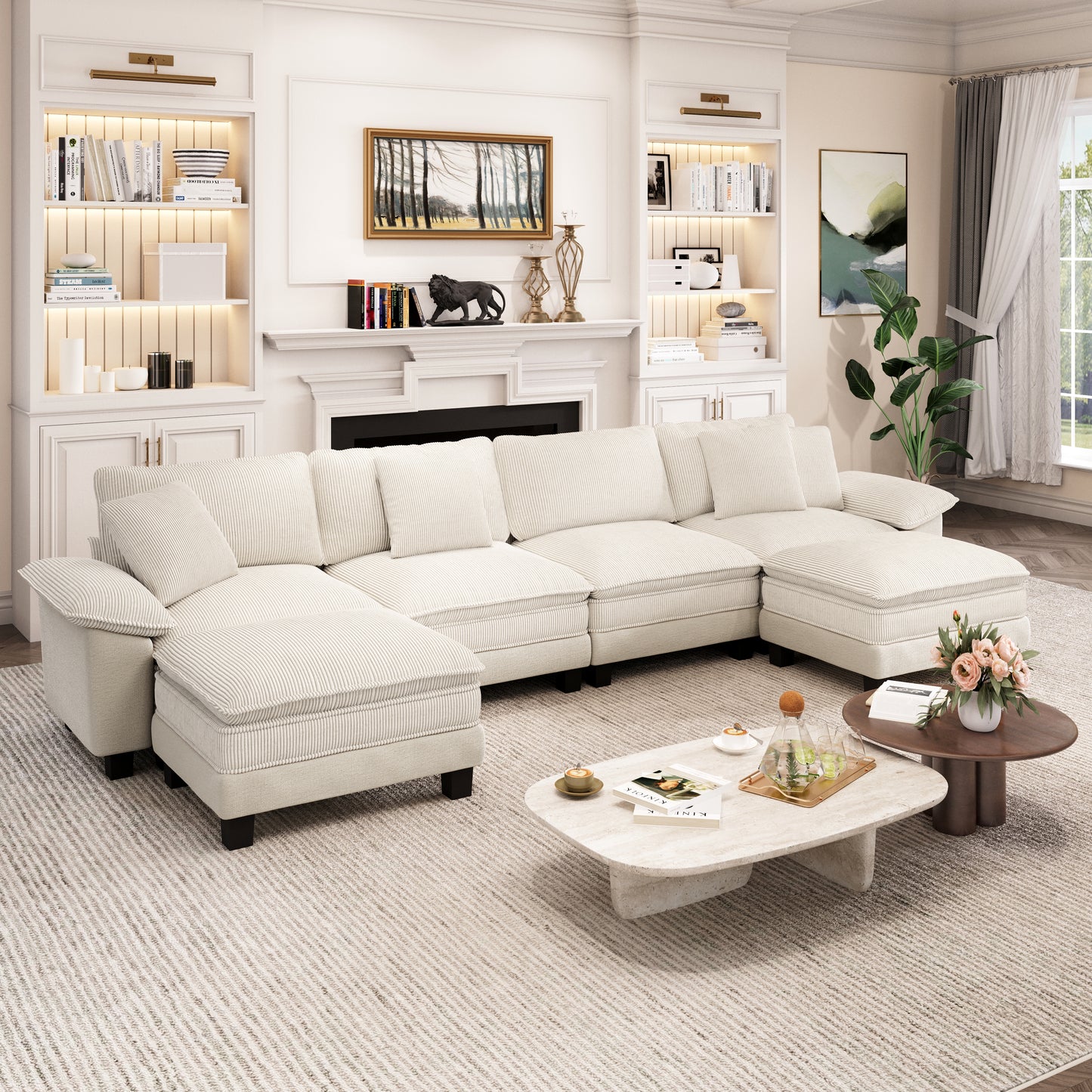 Captiva Designs Cloud Modular Sectional Sofa, 157.5" U-Shaped 6-Seater Couch with Ottomans