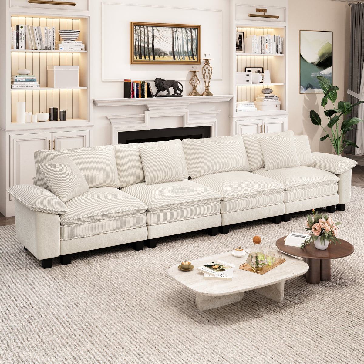 Captiva Designs Cloud Modular Sofa, 157.5" Sectional Couch with Deep Seats, 4-Seater Upholstered Sofa for Living Room