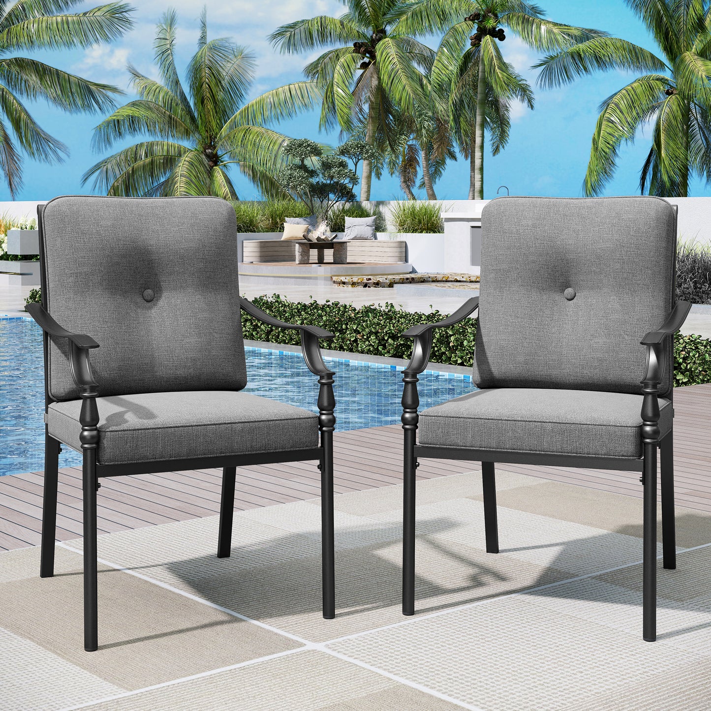 Captiva Designs Outdoor Patio Dining Steel Arm Chairs with Thick Seat and Back Cushions