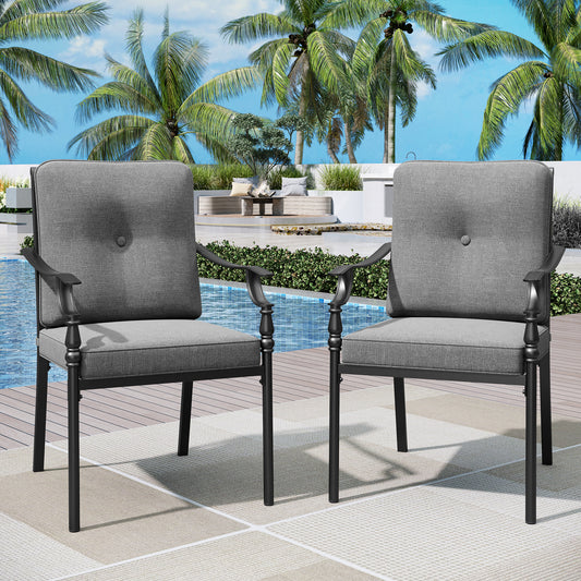 Captiva Designs Outdoor Patio Dining Steel Arm Chairs with Thick Seat and Back Cushions