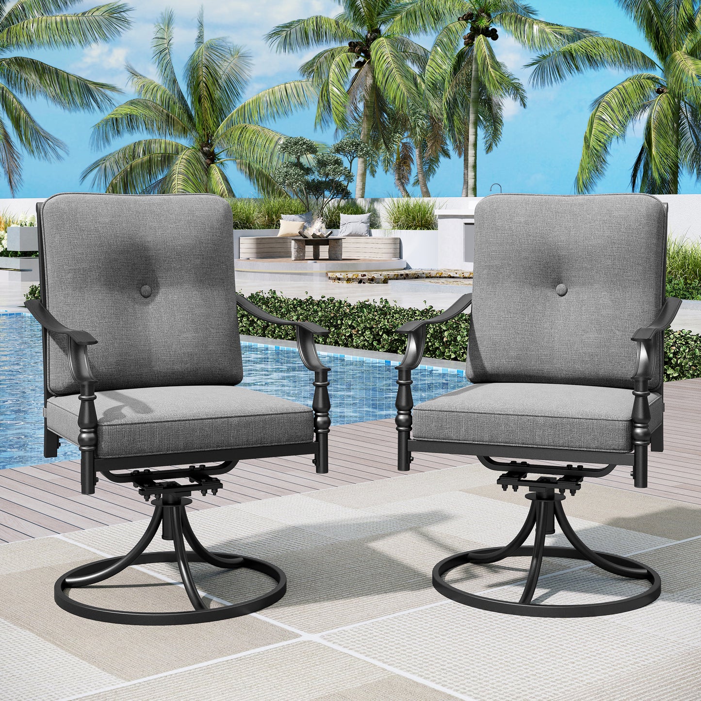 Captiva Designs Outdoor Patio Dining Steel Arm Chairs with Thick Seat and Back Cushions