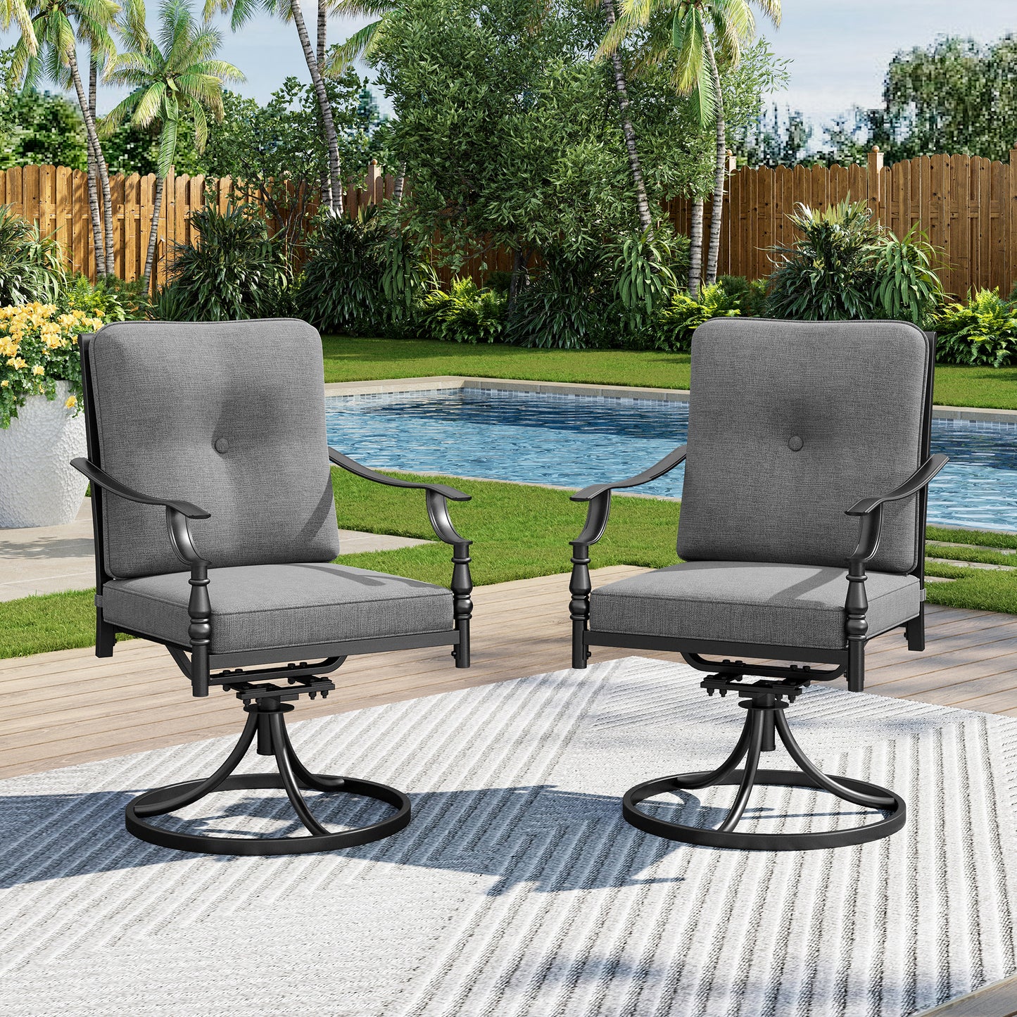 Captiva Designs Patio Dining Set with Slat-top Steel Table & Metal Chairs with Cushions