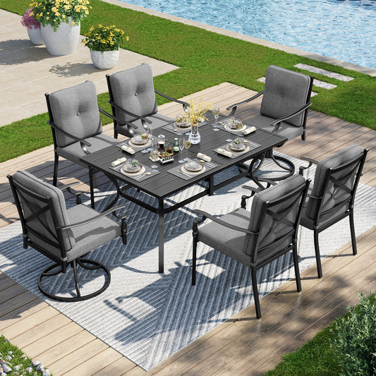 Captiva Designs Patio Dining Set with Slat-top Steel Table & Metal Chairs with Cushions