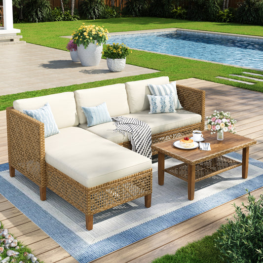 Captiva Designs 3pc Outdoor Patio Bohemian Wicker Conversation Set with Coffee Table