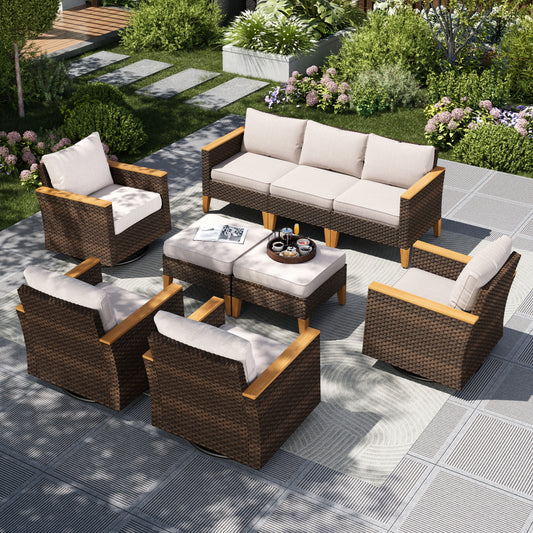 Captiva Designs 9-Piece Outdoor Patio Wicker Conversation Sofa Set withThick Cushions for Deck, Yard, and Poolside