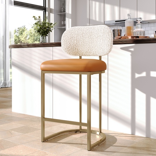Captiva Designs 24.8 inch Counter Height Bar Stool with Large Chenille Back & PU Leather Seat & Footrest & Adjustable Foot Pad & Sturdy Steel Frame