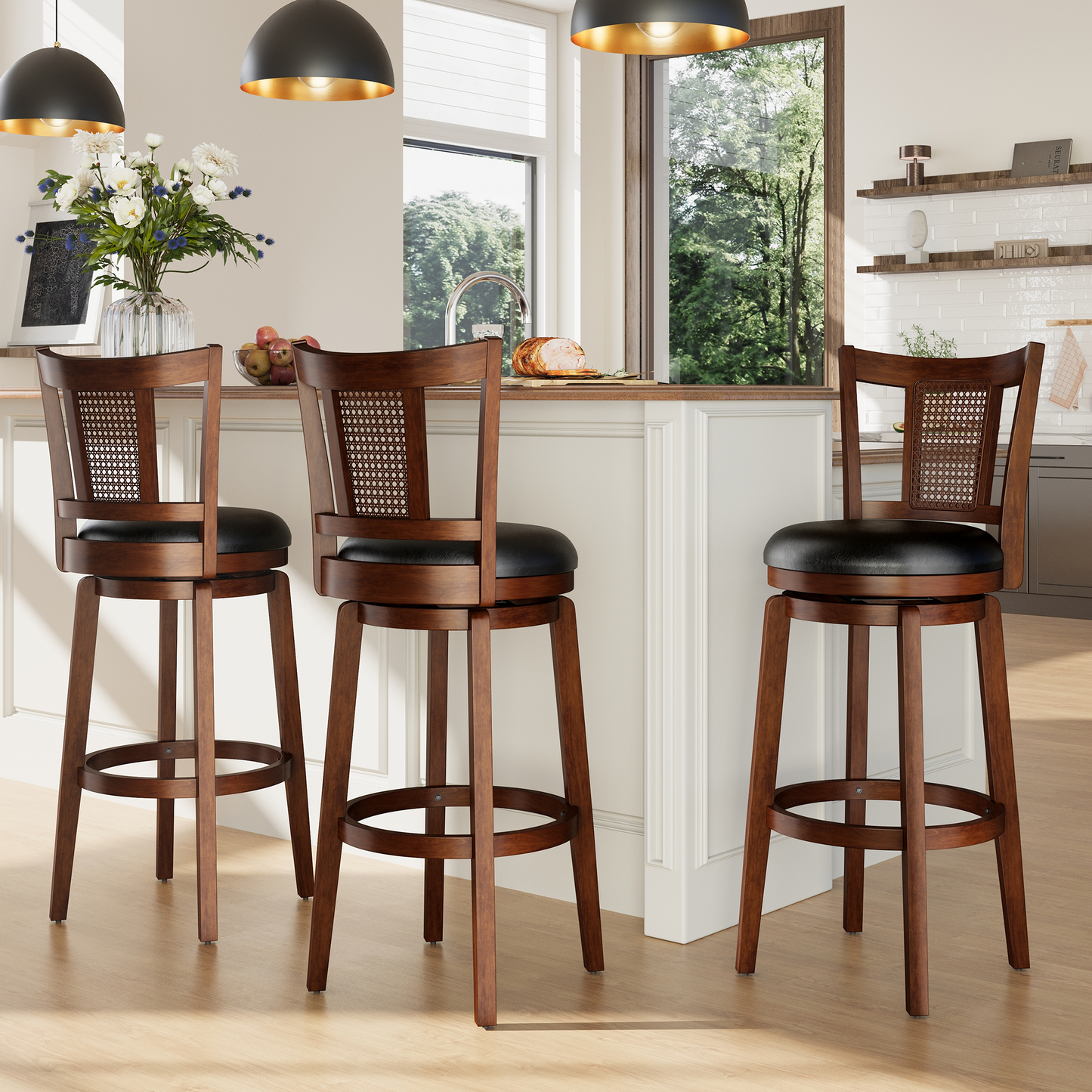 Captiva Designs Counter & Bar Height Swivel Bar Stools with Faux Leather Upholstered Seat & Rubberwood Frame & Wrap-Around Footrest