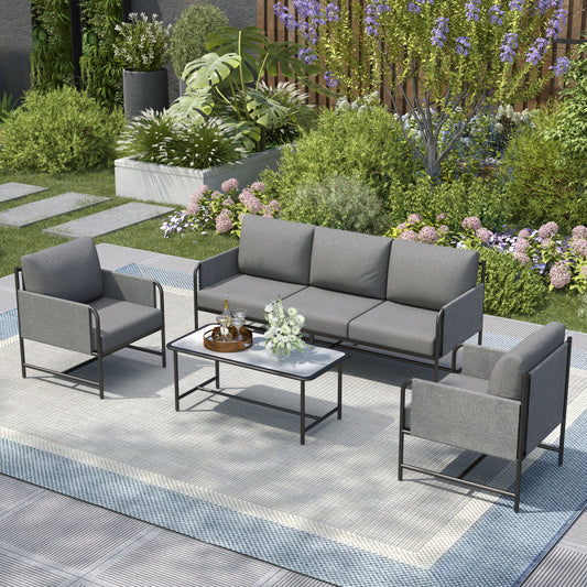 Captiva Designs 4pc Outdoor Patio Iron Metal Furniture Conversation Set with Coffee Table and Cushions