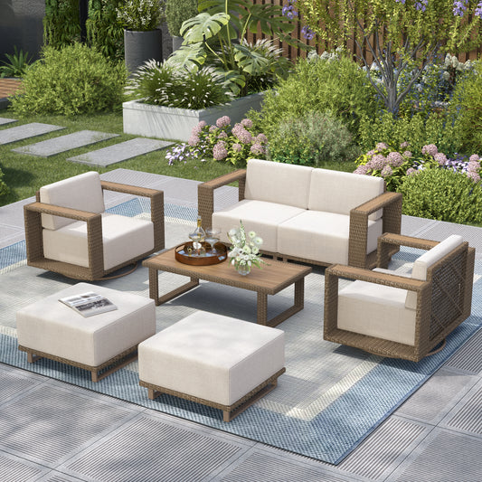 Captiva Designs Outdoor Patio Modular Furniture Sectional Wicker Sofa Set with Swivel Armchairs and Extra Thick Cushions
