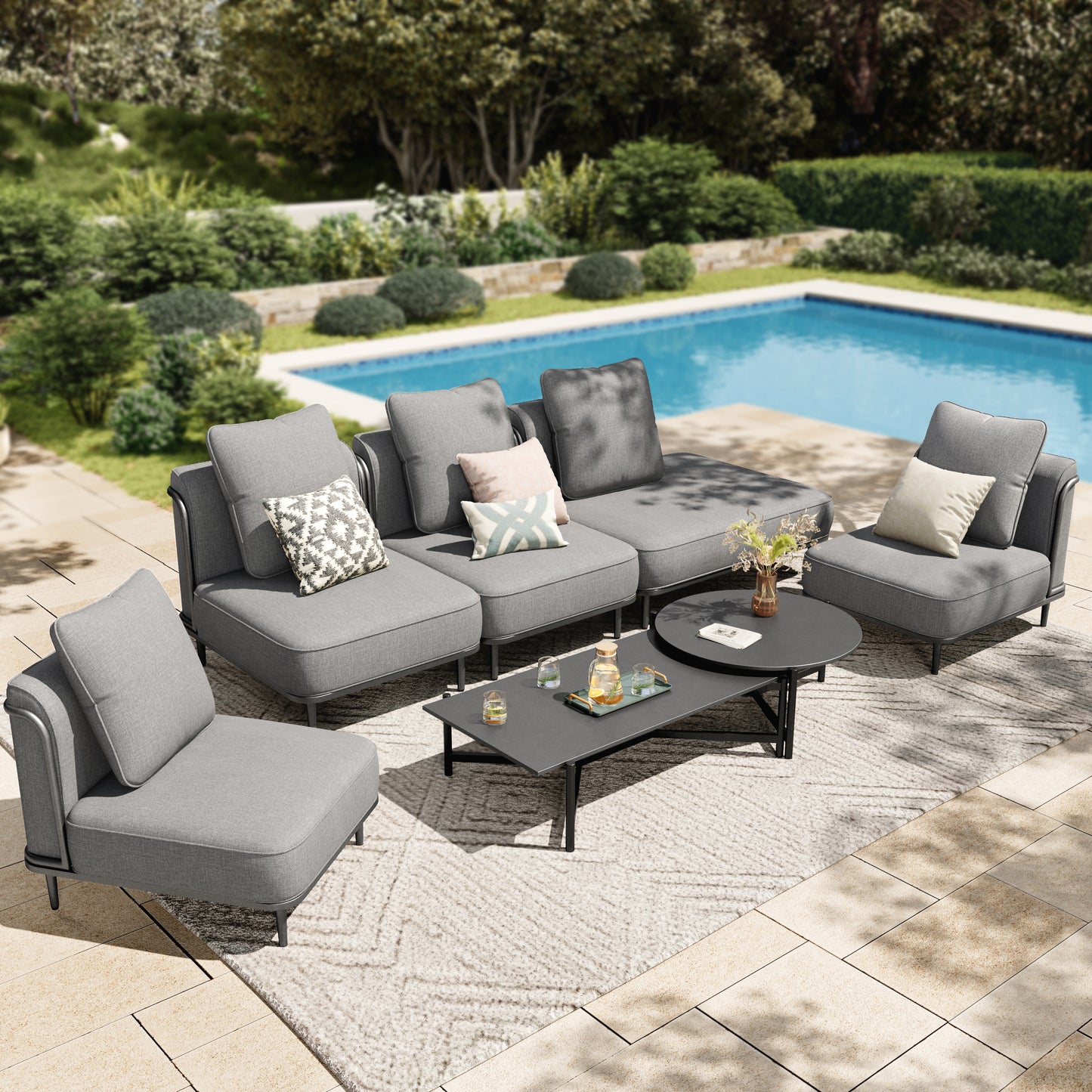 Captiva Designs Low-Profile Metal Outdoor Patio Modular Furniture Conversation Set with Extra Thick Cushion
