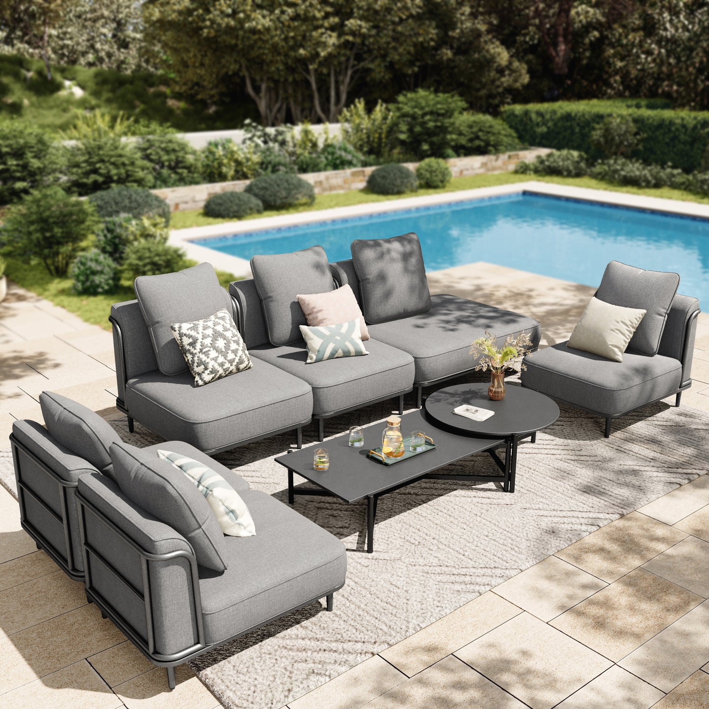 Captiva Designs Low-Profile Metal Outdoor Patio Modular Furniture Conversation Set with Extra Thick Cushion