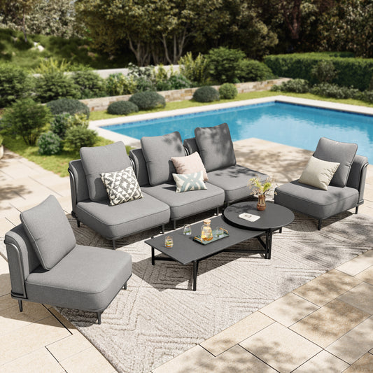 Captiva Designs Low-Profile Metal Outdoor Patio Modular Furniture Conversation Set with Extra Thick Cushion