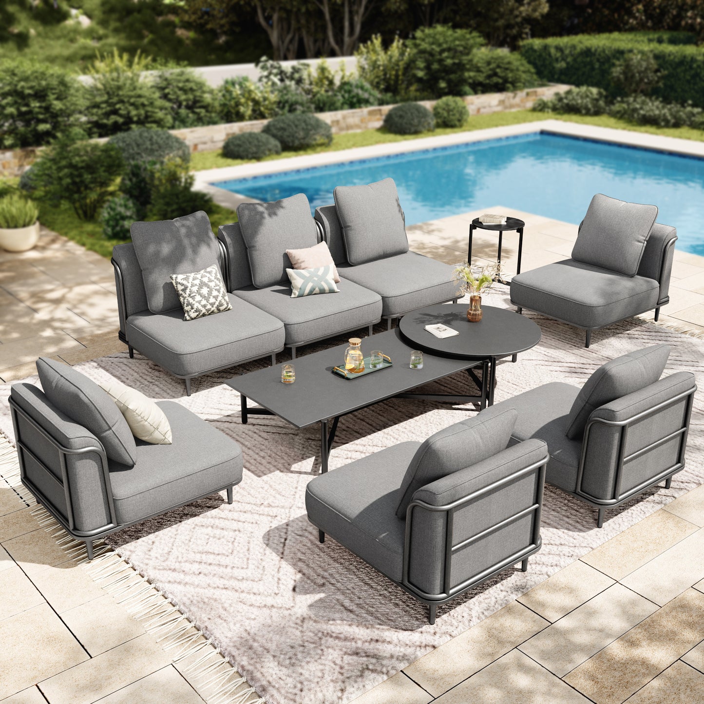 Captiva Designs Low-Profile Metal Outdoor Patio Modular Furniture Conversation Set with Extra Thick Cushion