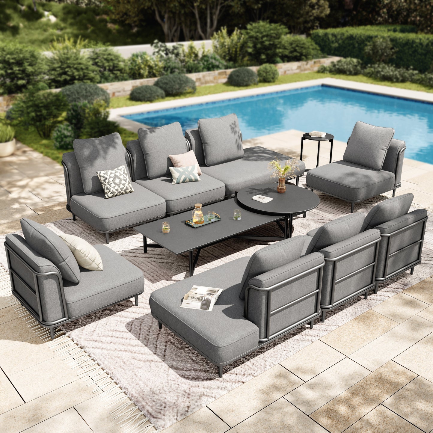 Captiva Designs Low-Profile Metal Outdoor Patio Modular Furniture Conversation Set with Extra Thick Cushion