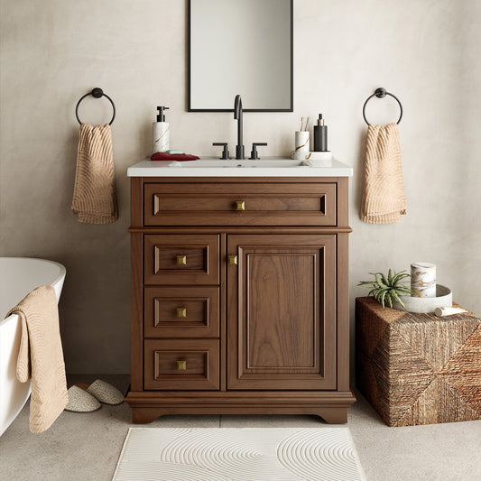 Captiva Designs Bathroom Vanity with Integrated Ceramic Sink & Solid Wood Frame, Traditional Freestanding Cabinet with Door Storage
