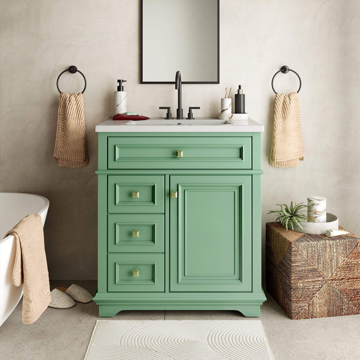 Captiva Designs Bathroom Vanity with Integrated Ceramic Sink & Solid Wood Frame, Traditional Freestanding Cabinet with Door Storage