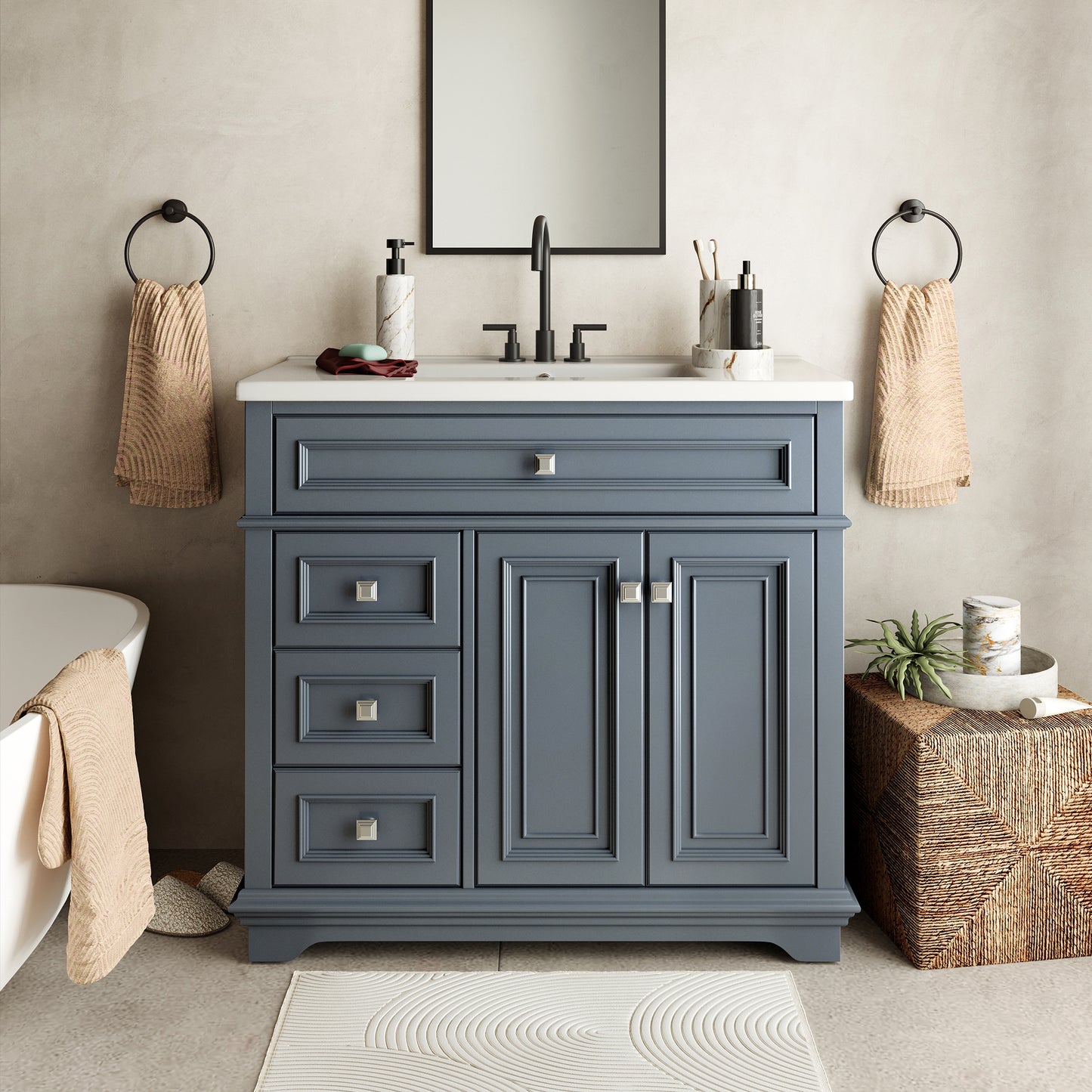Captiva Designs Bathroom Vanity with Integrated Ceramic Sink & Solid Wood Frame, Traditional Freestanding Cabinet with Door Storage