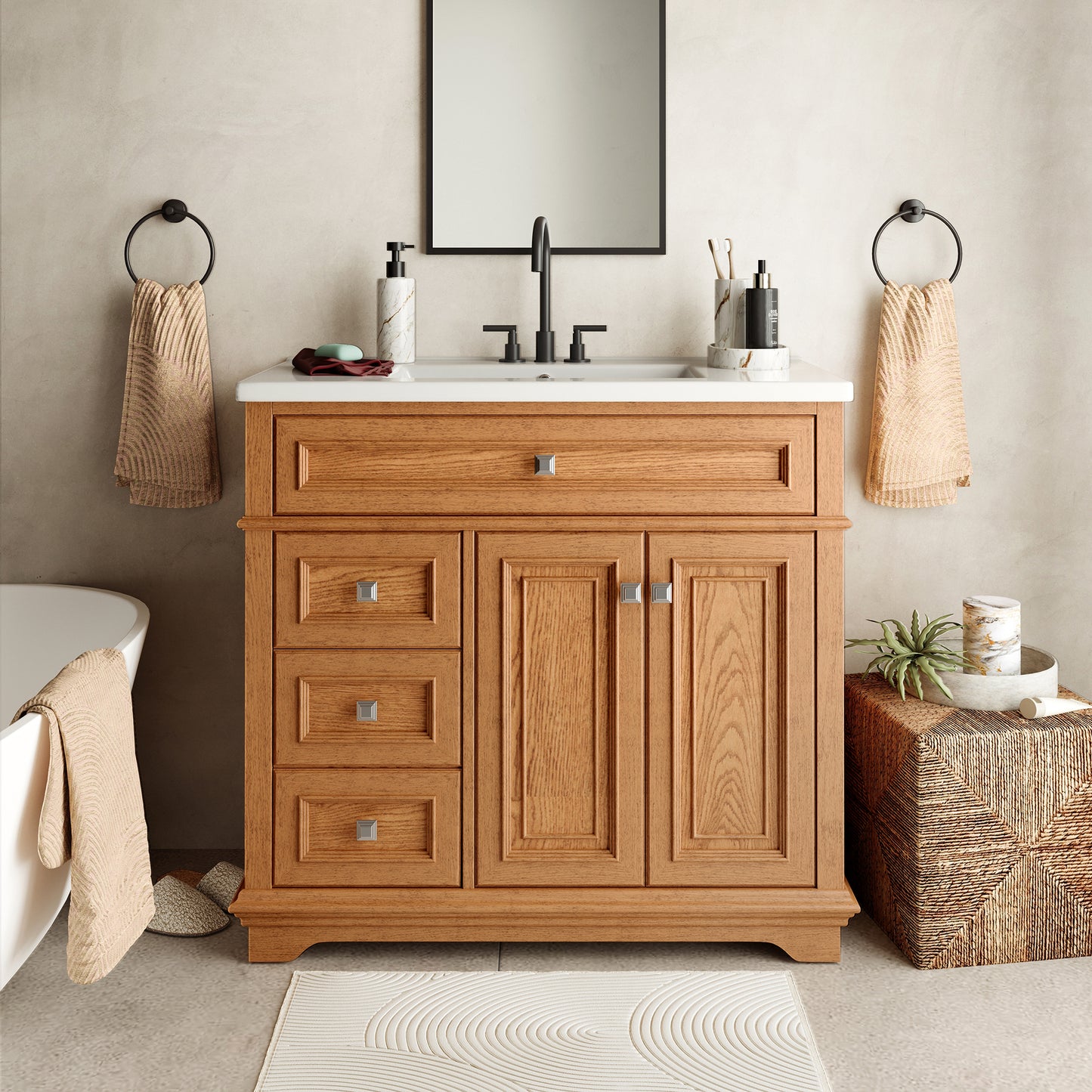 Captiva Designs Bathroom Vanity with Integrated Ceramic Sink & Solid Wood Frame, Traditional Freestanding Cabinet with Door Storage