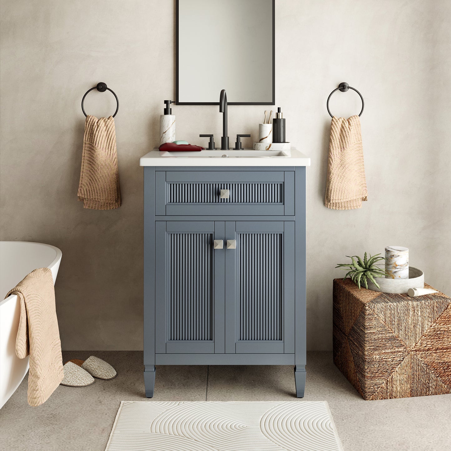 Captiva Designs Bathroom Vanity with Integrated Ceramic Sink & Solid Wood Frame, Traditional Freestanding Cabinet with Door Storage