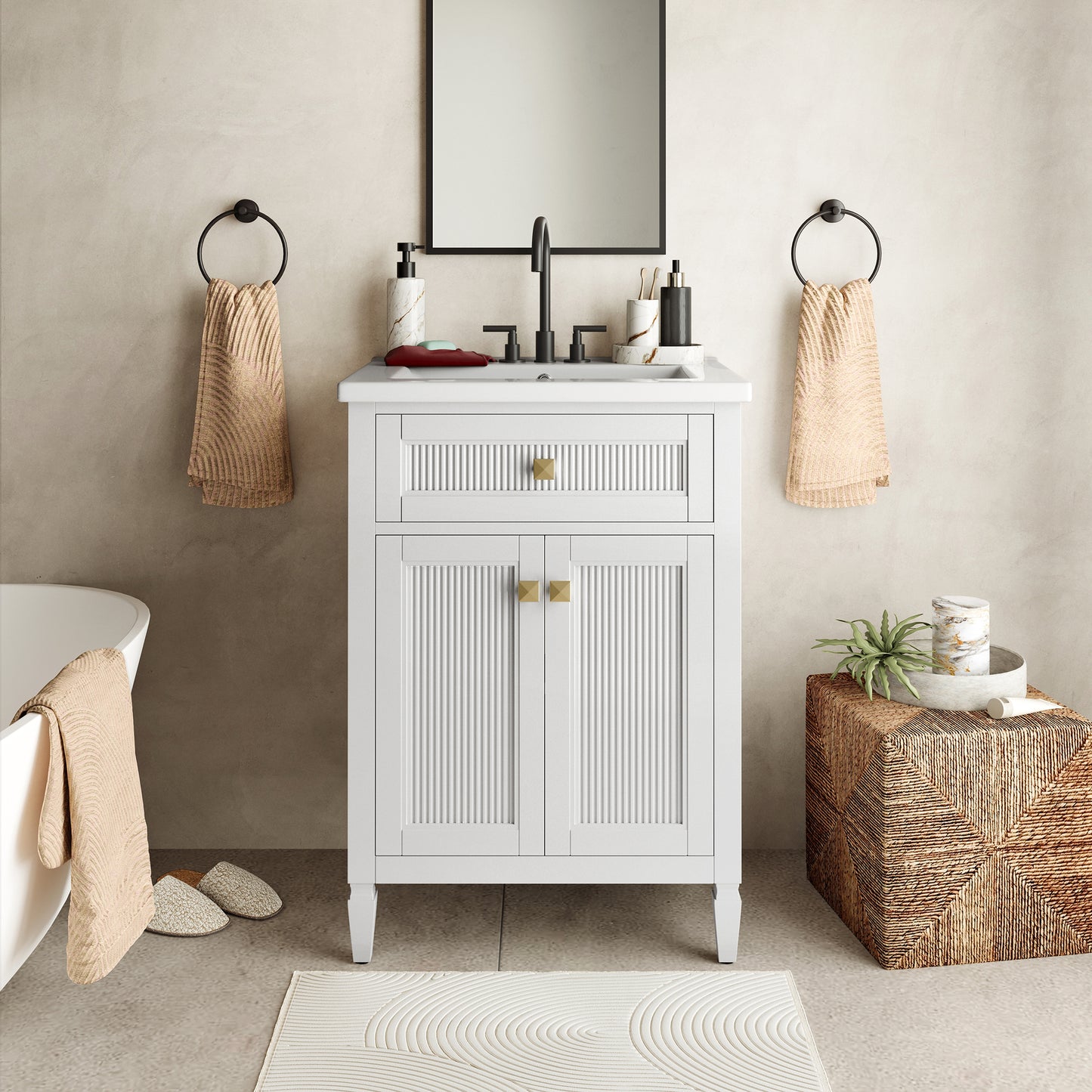 Captiva Designs Bathroom Vanity with Integrated Ceramic Sink & Solid Wood Frame, Traditional Freestanding Cabinet with Door Storage