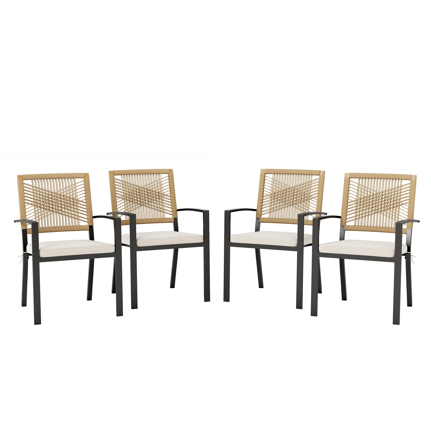 Captiva Designs Patio Dining Polyrattan Chairs with Steel Armrests and Wooden Wicker Back