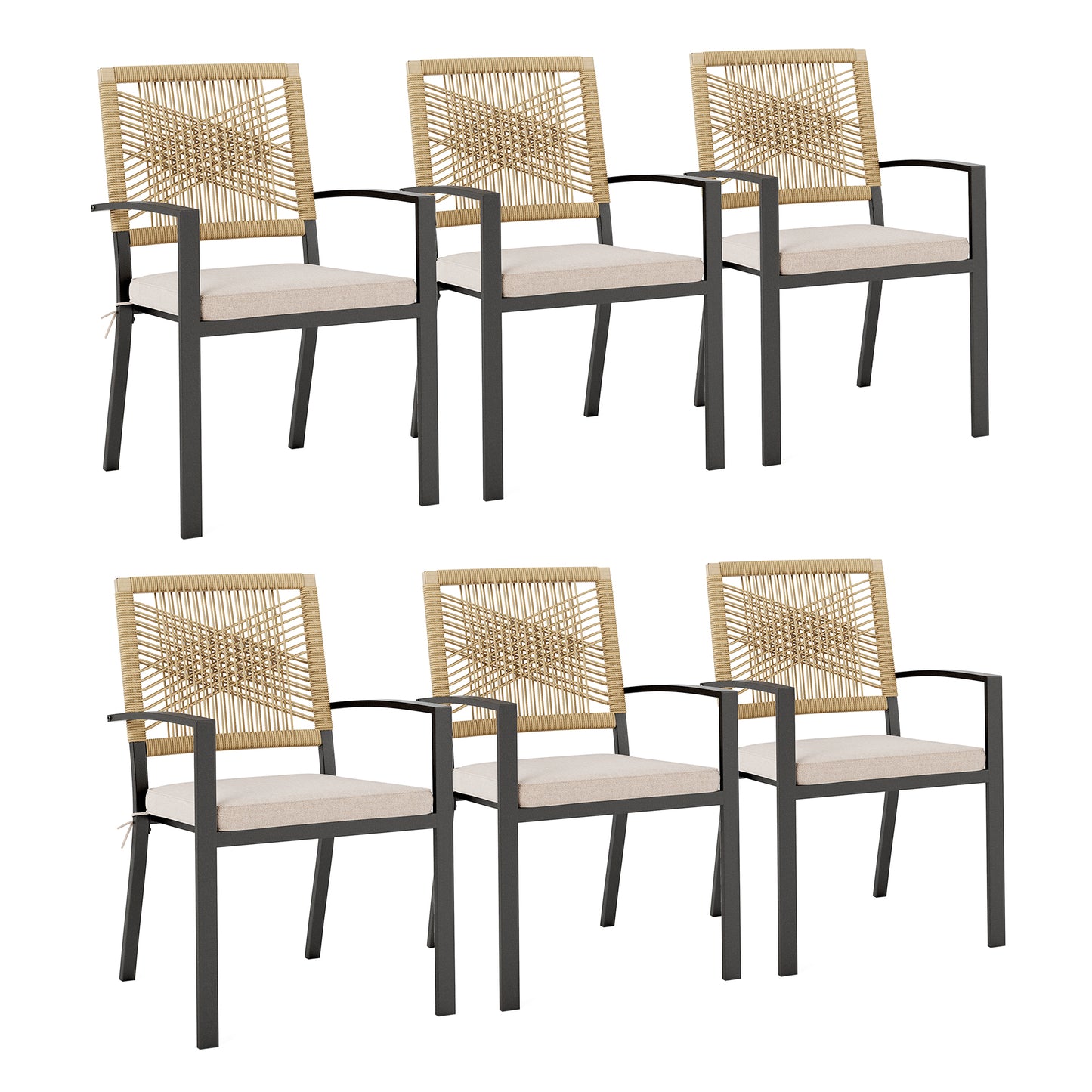 Captiva Designs Patio Dining Polyrattan Chairs with Steel Armrests and Wooden Wicker Back