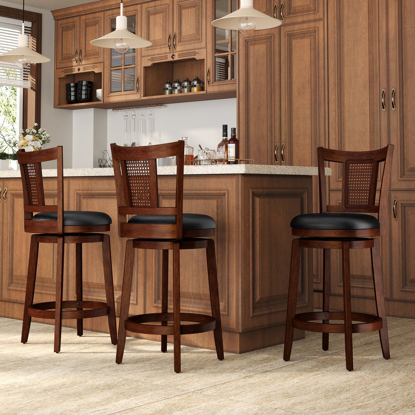 Captiva Designs Counter & Bar Height Swivel Bar Stools with Faux Leather Upholstered Seat & Rubberwood Frame & Wrap-Around Footrest
