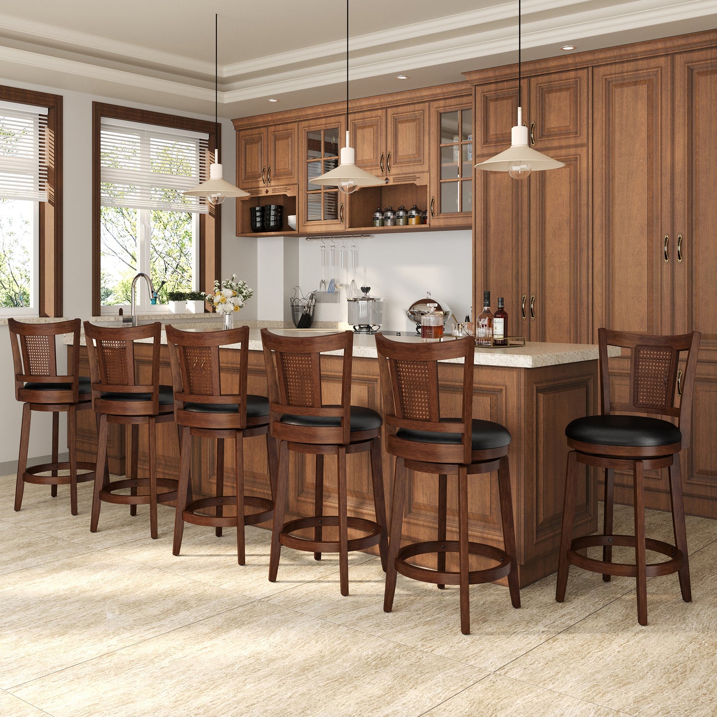 Captiva Designs Counter & Bar Height Swivel Bar Stools with Faux Leather Upholstered Seat & Rubberwood Frame & Wrap-Around Footrest