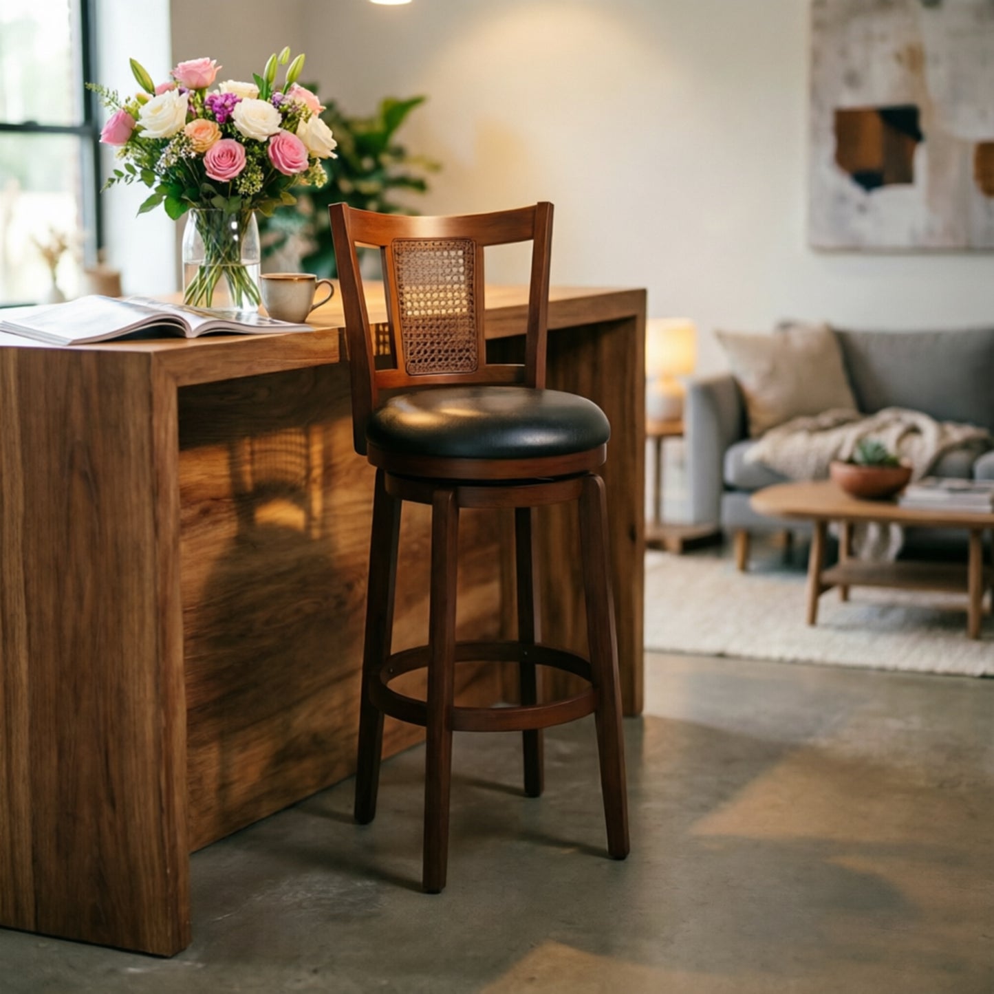 Captiva Designs Counter & Bar Height Swivel Bar Stools with Faux Leather Upholstered Seat & Rubberwood Frame & Wrap-Around Footrest