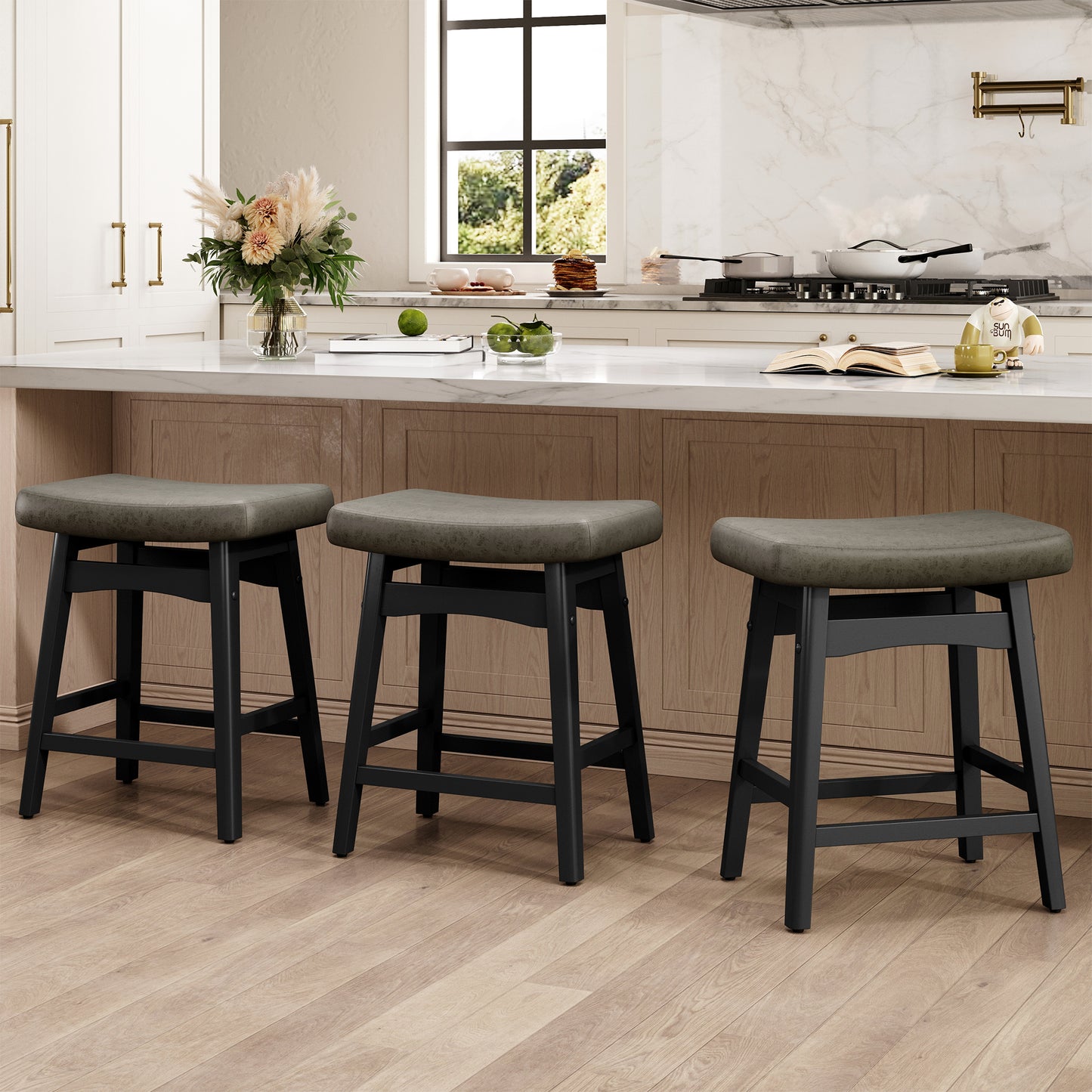 Captiva Designs 24 inch Counter Height Bar Stool with Padded Seat & Solid Wood Frame & Footrest