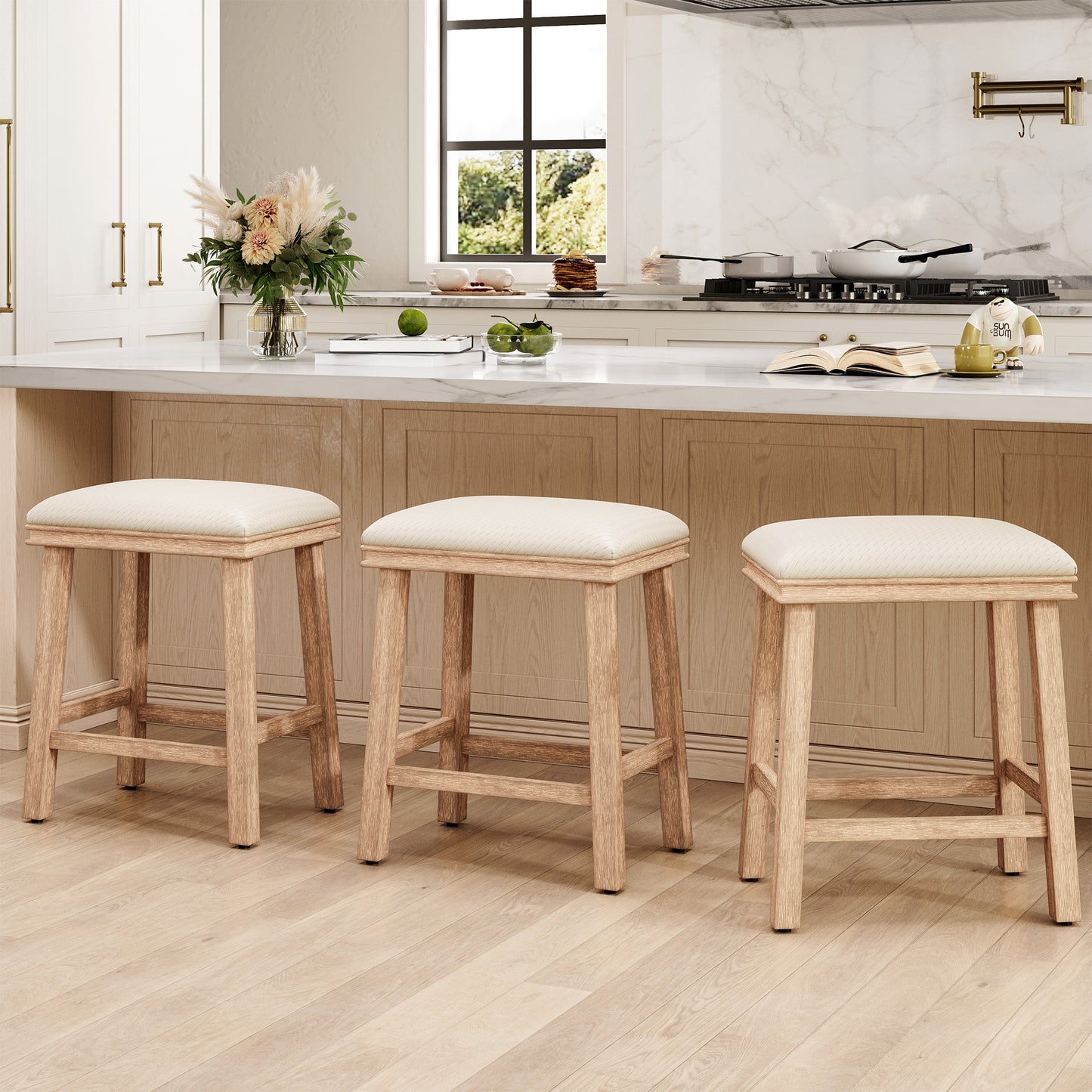 Captiva Designs 24 inch Counter Height Bar Stool with Padded Seat & Solid Wood Frame & Footrest