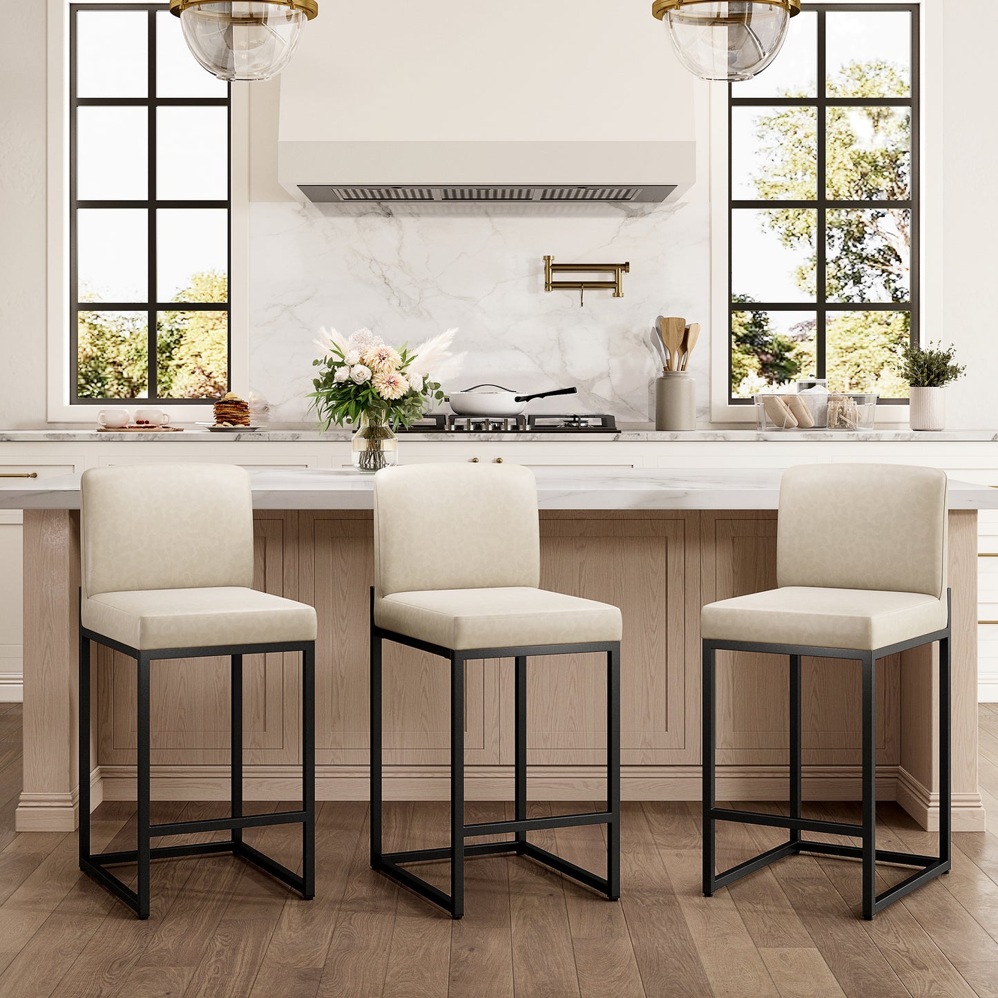 Captiva Designs 24 inch Height Bar Stool with Padded Seat and Back & Sturdy Steel Frame & Footrest