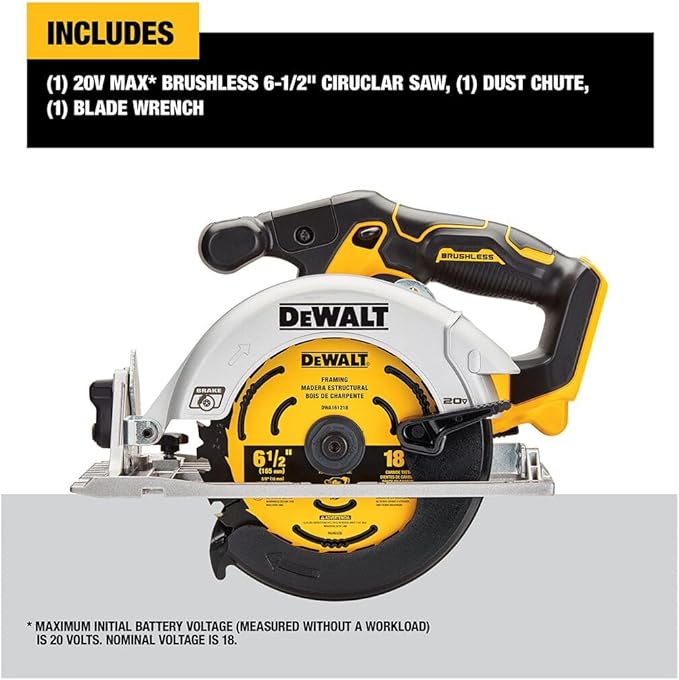 DEWALT 20V MAX* 6-1/2 in. Brushless Cordless Circular Saw, Tool Only