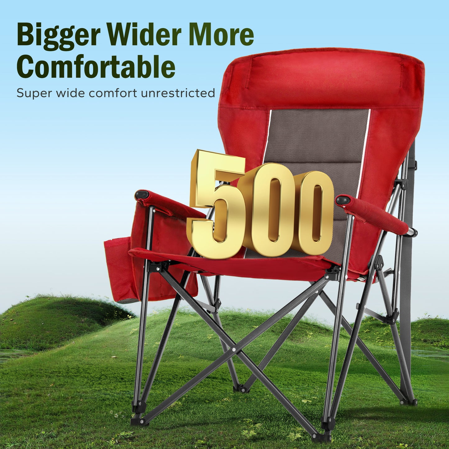 Captiva Designs Heavy Duty XL Camping Chair with Headrest, Cup Holder & Side Pocket, 500 lbs Capacity