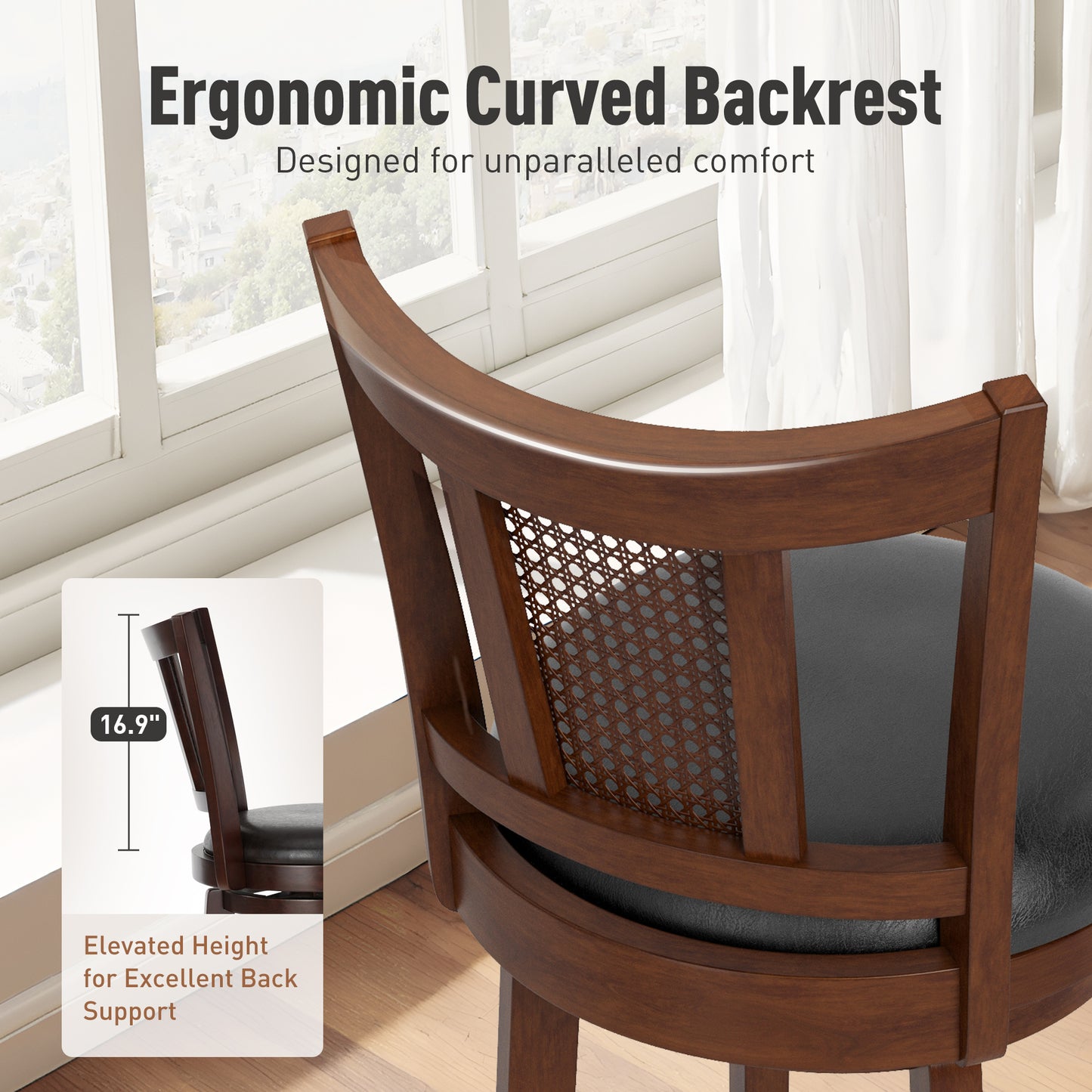 Captiva Designs 30 inch Swivel Bar Stools with Faux Leather Upholstered Seat & Rubberwood Frame & Wrap-Around Footrest