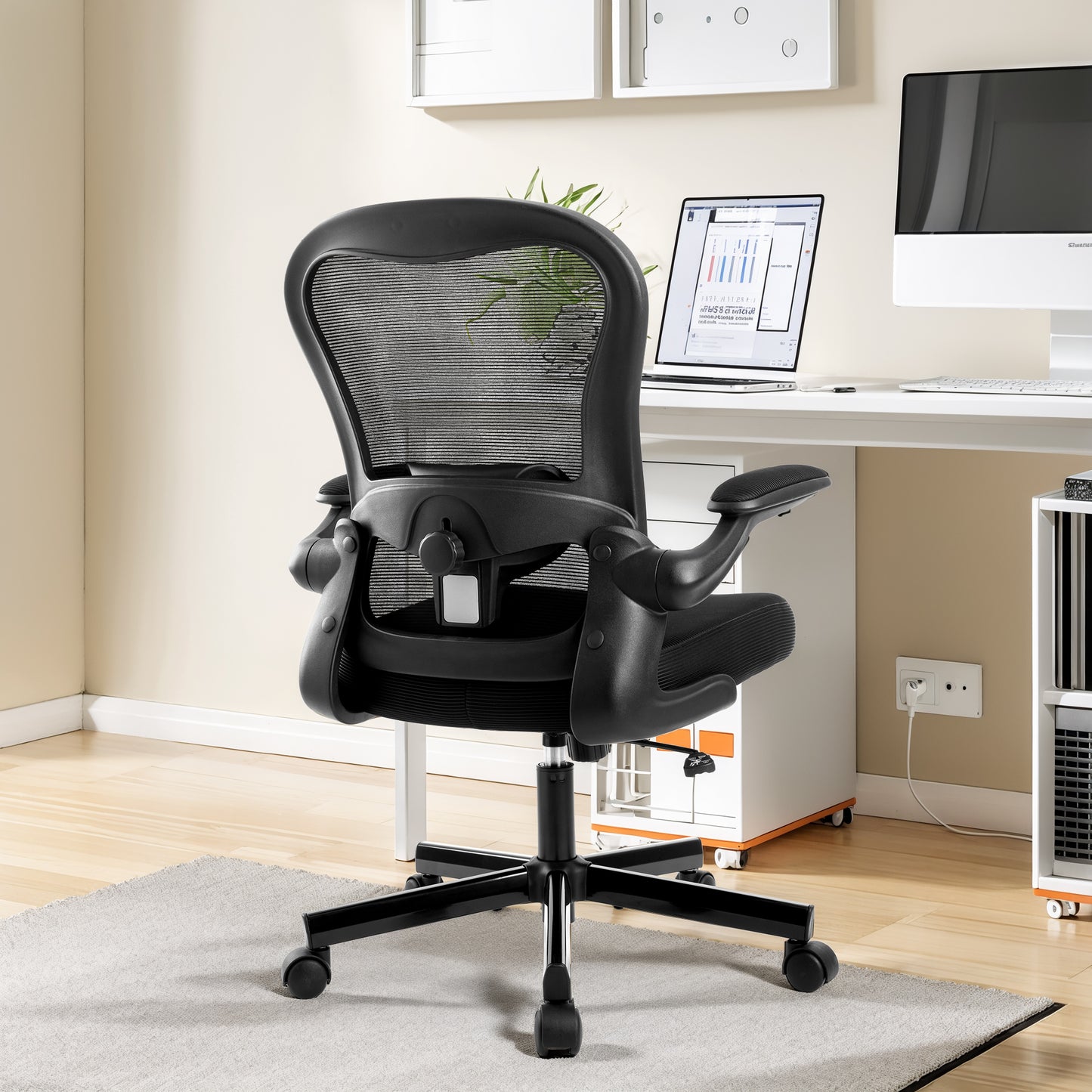 Captiva Designs Ergonomic High-Back Mesh Office Chair Adjustable Height Swivel Chair with Flip-Up Armrests, Black