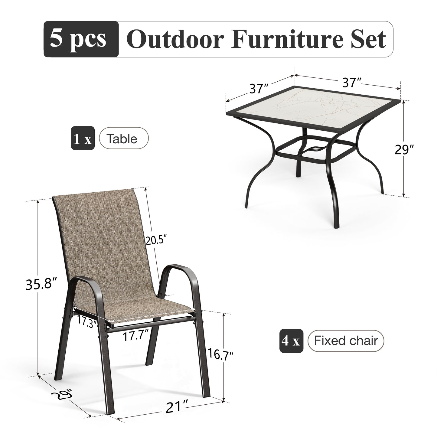 Captiva Designs Patio Dining Set with Steel Table & Quick-dry Sling