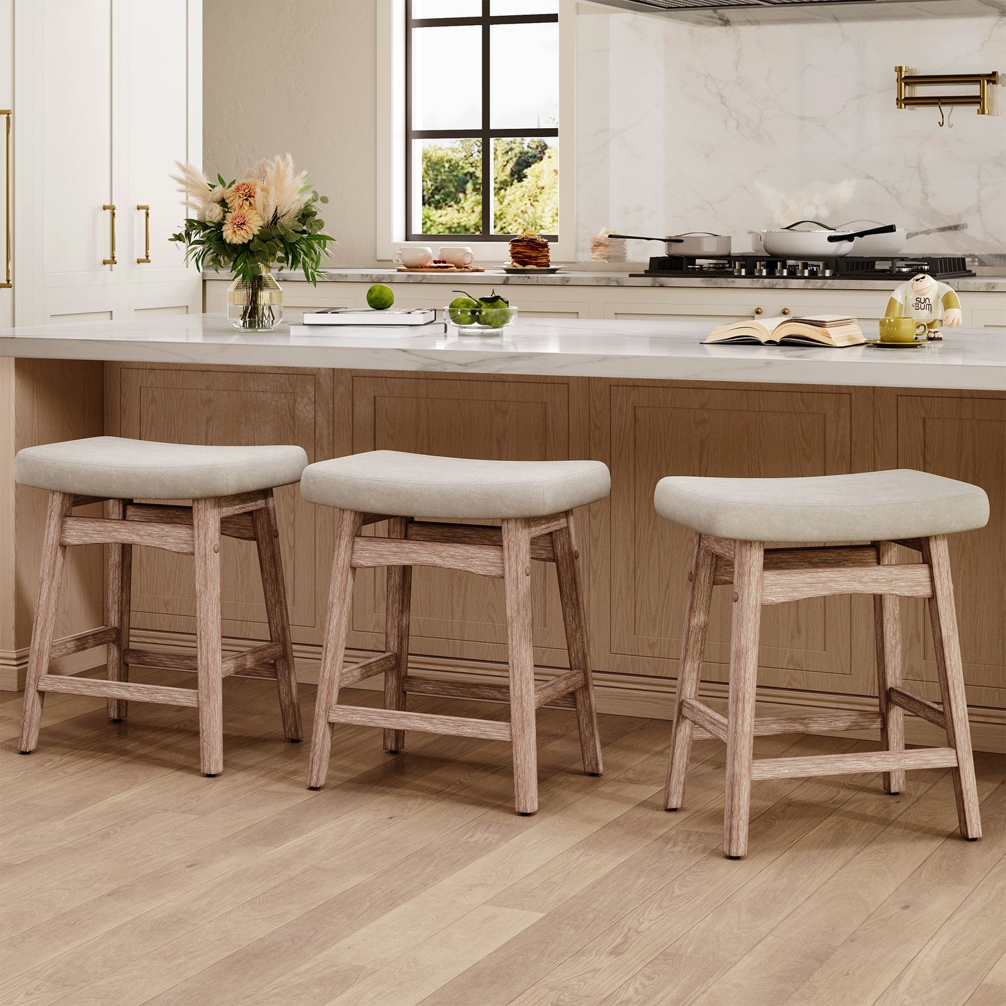 Captiva Designs 24 inch Counter Height Bar Stool with Padded Seat & Solid Wood Frame & Footrest