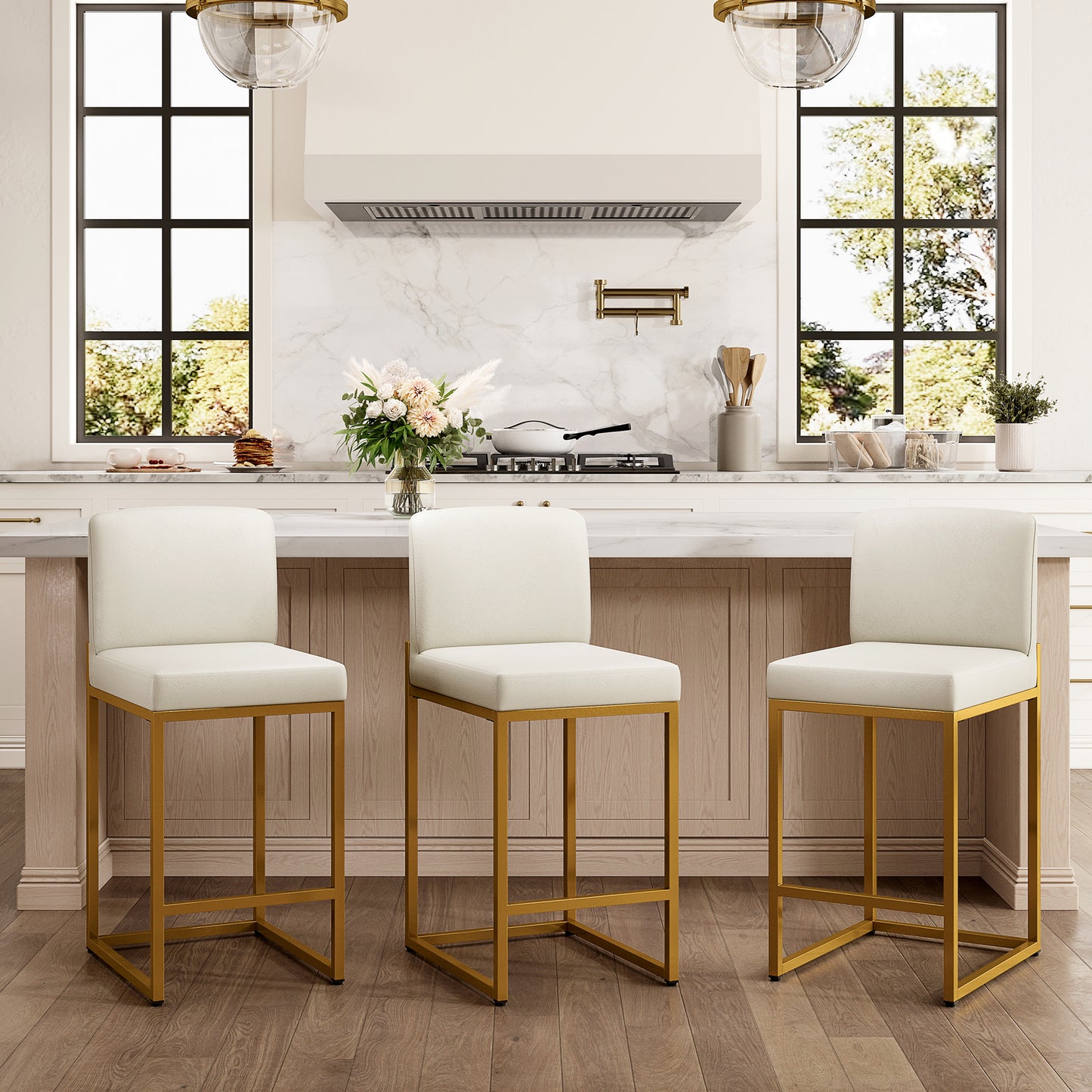 Captiva Designs 24 inch Height Bar Stool with Padded Seat and Back & Sturdy Steel Frame & Footrest