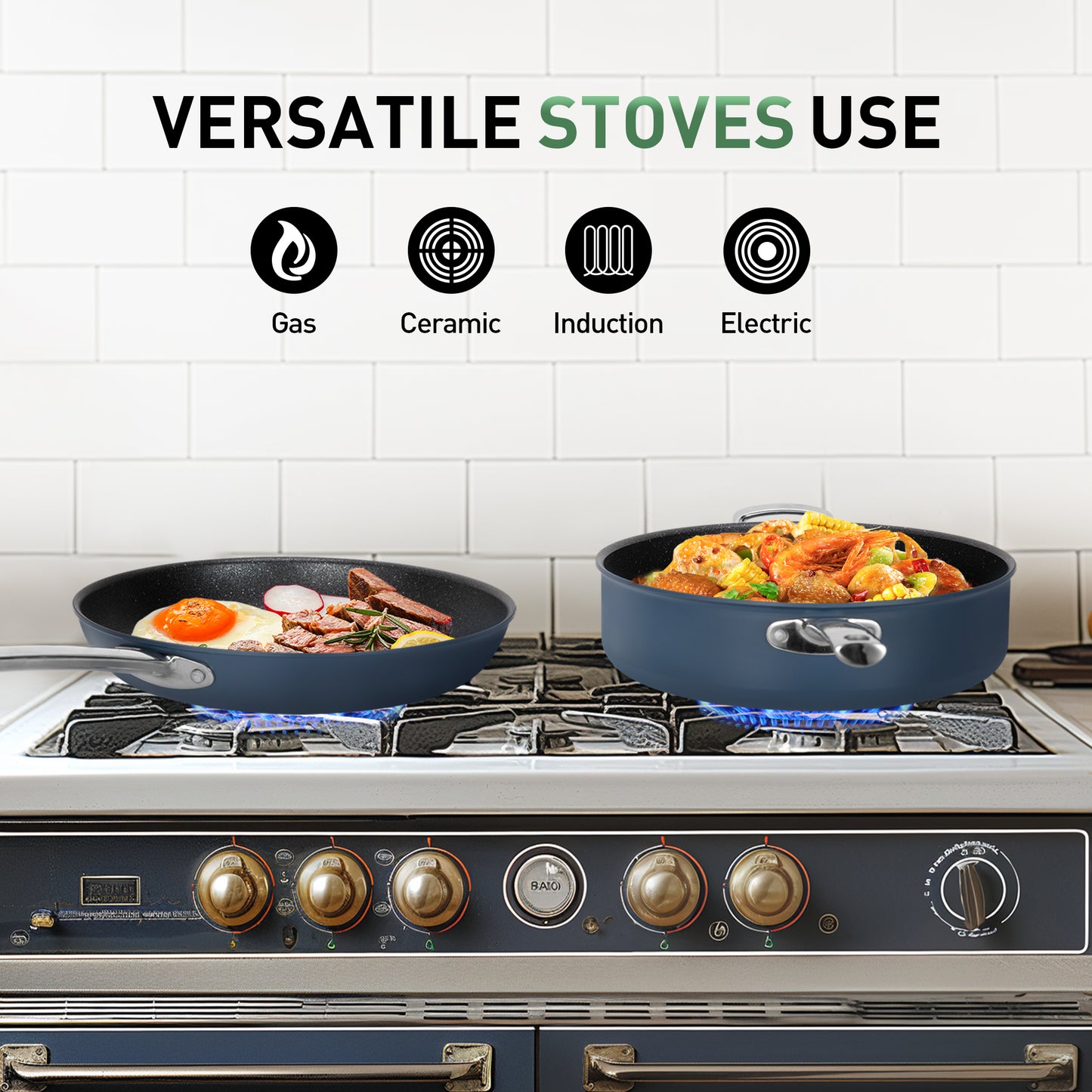 Captiva Designs Plasma Titanium Coating Nonstick Pots and Pans Cookware Set, Blue