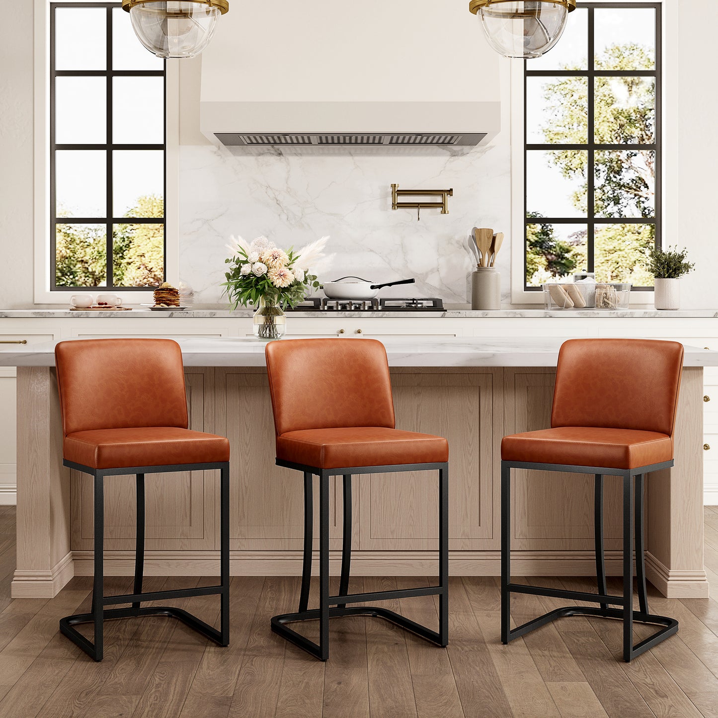 Captiva Designs 24 inch Height Bar Stool with Faux Leather & Padded Seat and Back & Sturdy Steel Frame